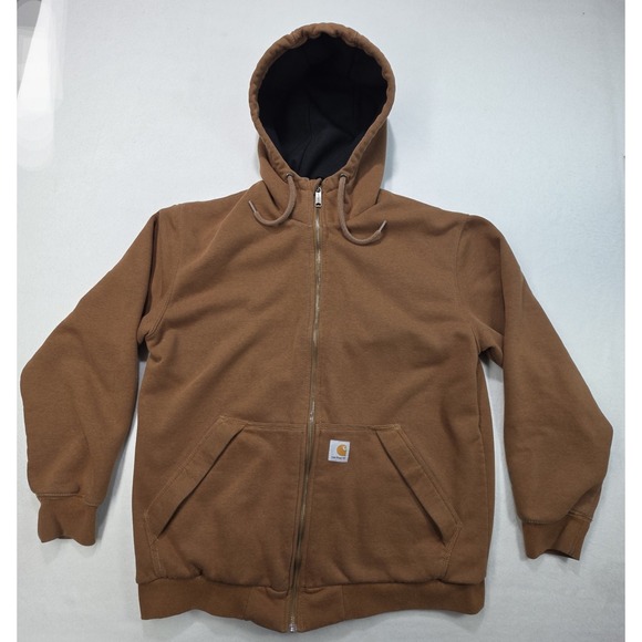 Carhartt Hoodie Jacket Mens Brown Full ZIp Lined Mexico Made Light Distress - Picture 2 of 10